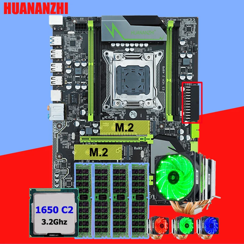 Goedkoop HUANANZHI X79 Pro desktop moederbord met DUAL M.2 NVMe SSD slot CPU Intel Xeon E5 1650 C2 3.2 GHz 6 buizen cooler RAM 16G (4*4G)