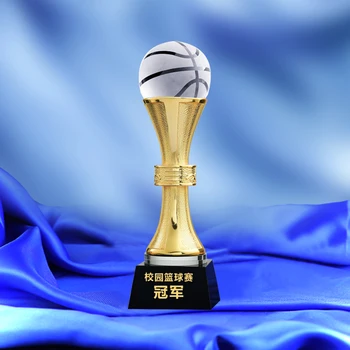 

Metal Trophy With a Crystal Basketball NBA Trophy Champion Award Cup Basketball Games Awards Sports Souvenirs