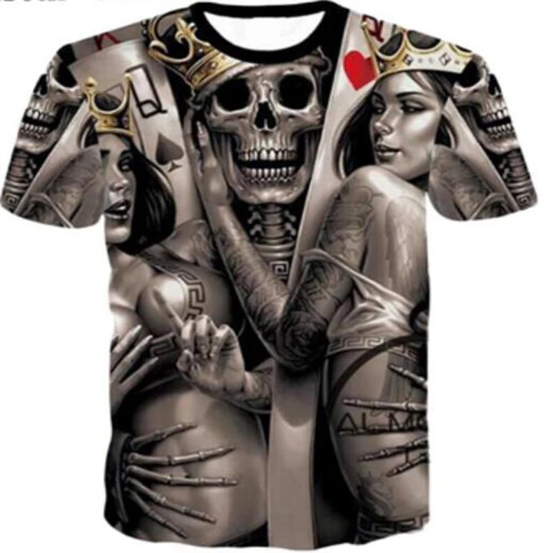 

Lizhiyang New Fashion Men Women Couple Unisex Skull Cards Funny 3D Print No Cap Casual Fashion Shirt T-Shirts Tees Tops