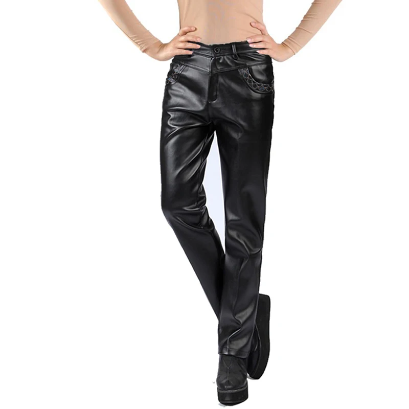Женские кожаные брюки осенние и зимние pantalon taille haute femme большие размеры женские