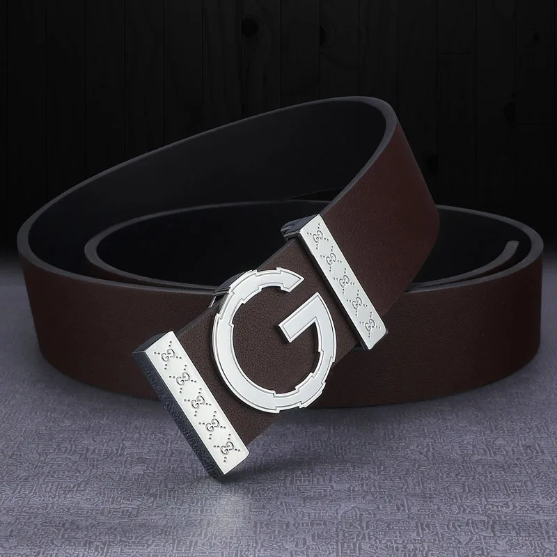 High Quality G letter Slide buckle leather genuine belts men fashion luxury brand Cowskin Waist Strap Casual cintos masculin