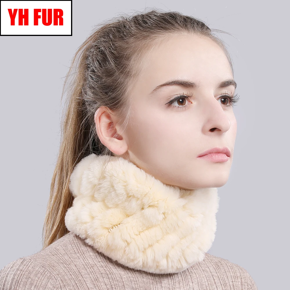 

2019 Real Rex Rabbit Fur Ring Scarf Women Knitted Real Rex Rabbit Fur Scarves Warm Soft Good Elastic Real Genuine Fur Headband