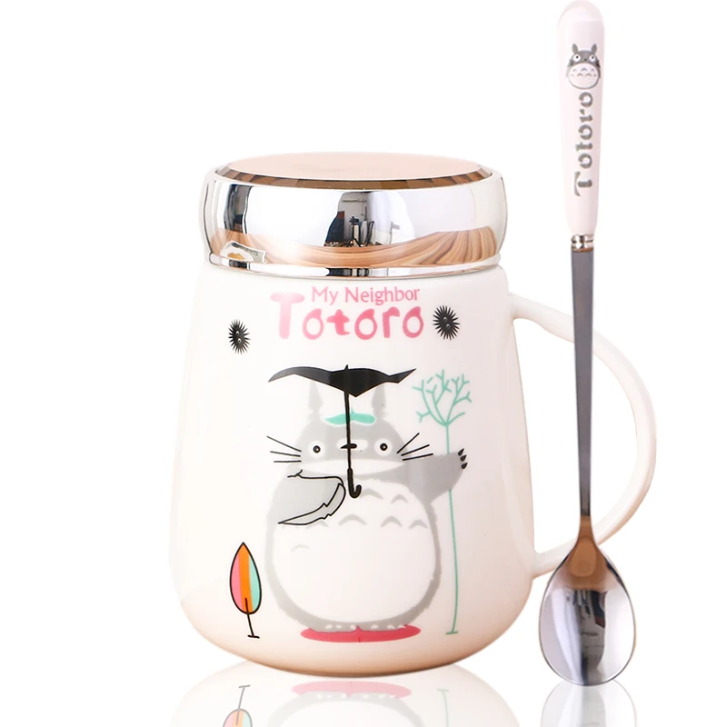 Cena Ceramiczny kreskówka totoro kubek kawy kreskówka herbata mleko copo z pokrywką o dużej pojemności kubek szklanka z łyżeczką 400ml