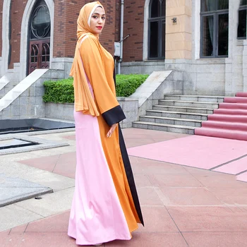 

Elegant Muslim Abaya Hit Color Maxi Ramadan Worship Service Islamic Clothing Dress Patch Simple Kimono Tunic Robe Gowns Festival