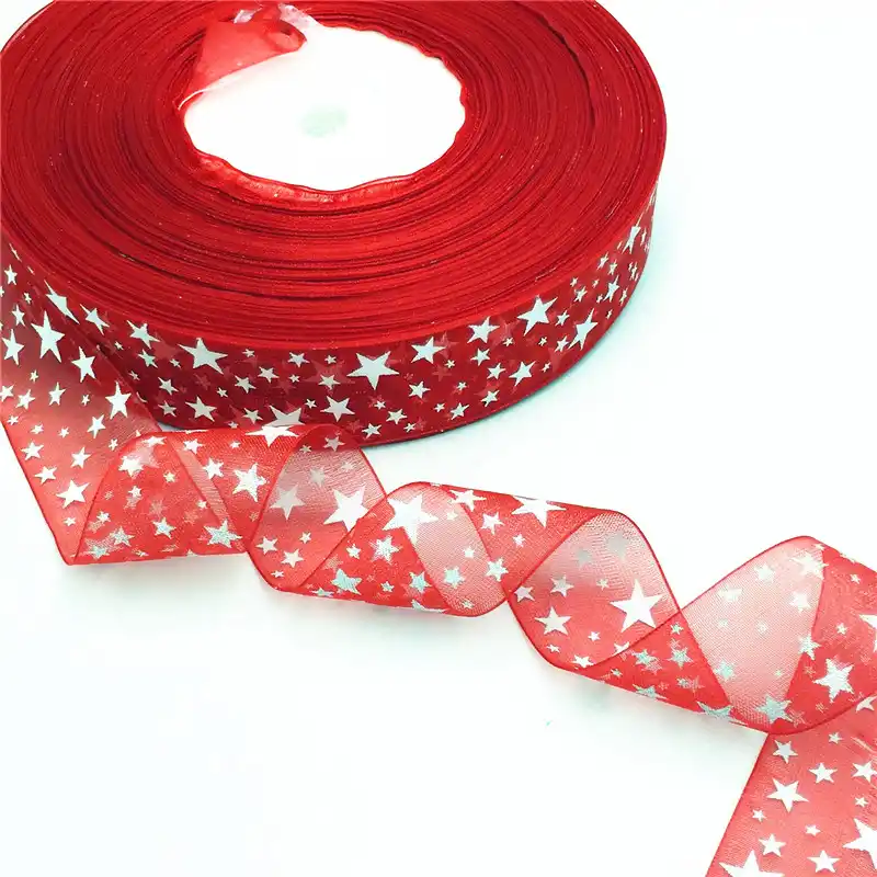 Cinta De Organza Con Flor Estrella Del Corazón De 1 Pulgada De Ancho 5 10 Años De Navidad Regalo Envoltura De Decoración Navidad Cintas De Seda Tela De Encaje Organza Ribbon Printed Organza Ribbonribbon Ribbon