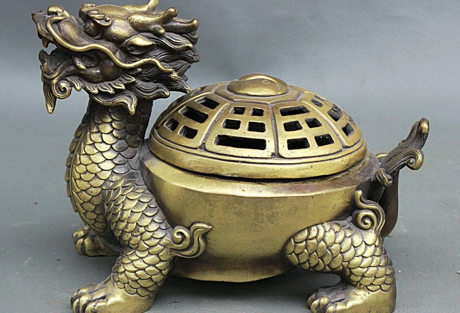 8 Chinese Pure Bronze Feng Shui Sea Dragon Tortoise Turtle Incense