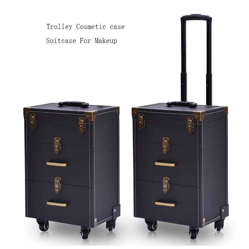 

Portable Professional Trolley Cosmetic case Bag Suitcase For Makeup with wheels Large Capacity Women Box Nails Beauty Luggage