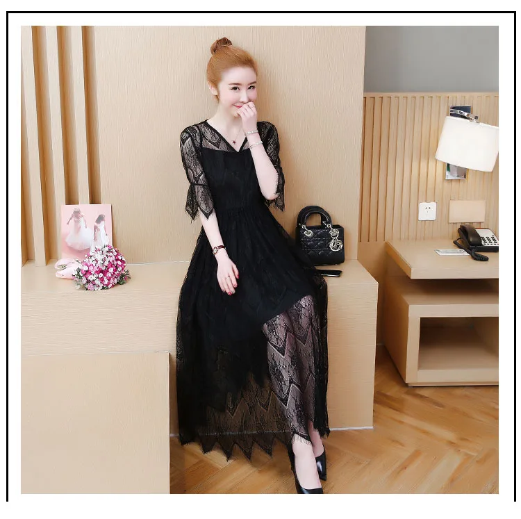 Женское платье большого размера moda mujer черное кружевное элегантное винтажное 4xl