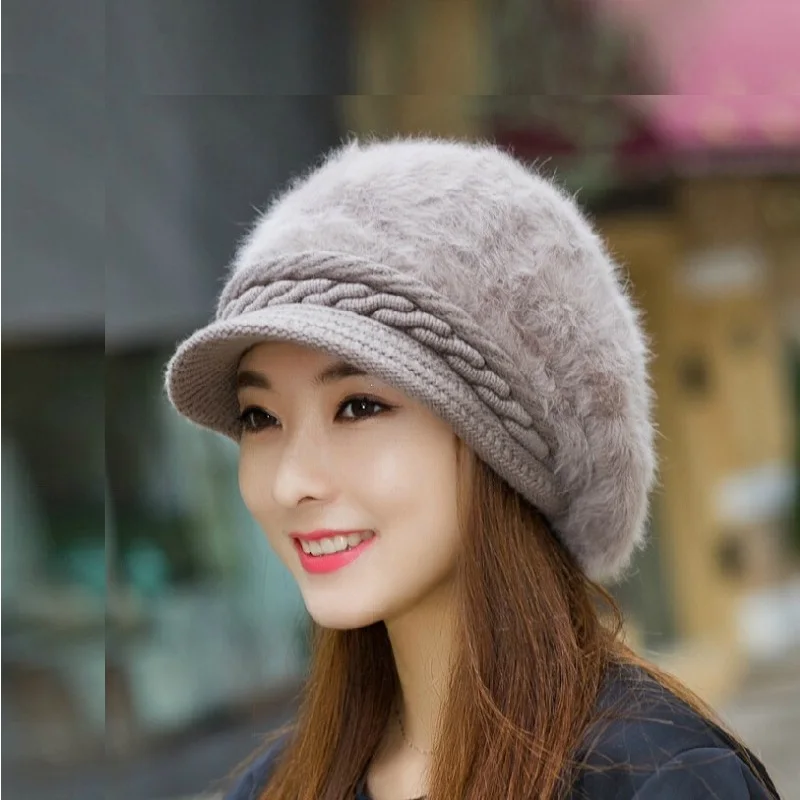 

Vanled New Arrival Winter Rabbit Fur Knitted Hat For Women 2017 Pop Super Soft Floral Skullies Hat Warm Beanies Female Baggy Cap