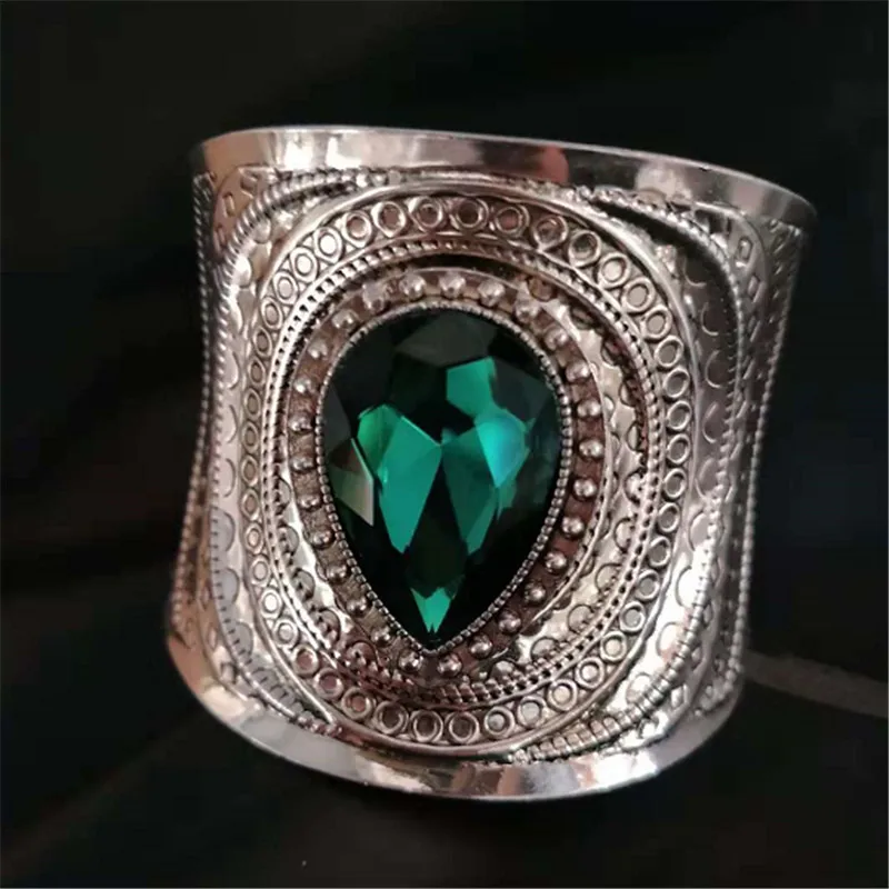 Vintage Bohemia Wide Cuff Bracelets & Bangles For Women Ancient Pulsera Water Drop Crystal Stone Bangles Turkish Jewelry bangle bracelet crystal bracelets stone bracelet