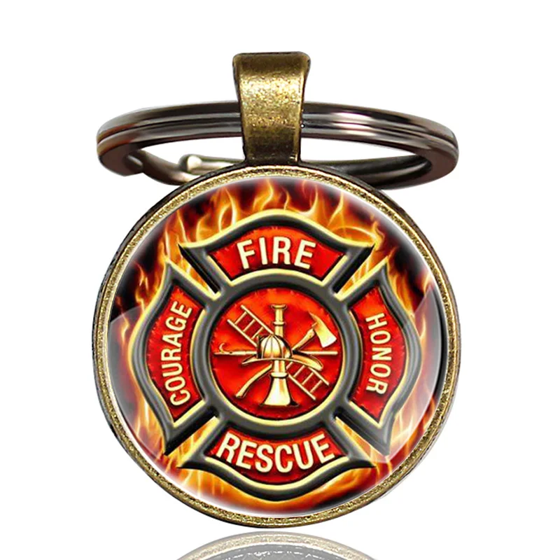 Модный брелок с управлением пожарных, классический, с гордой быть пожарным, художественный стеклянный кабошон, брелок - Цвет: Bronze-4