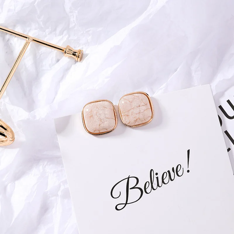 Retro Women Earrings Geometric Square Earring Stud Temperament Stone Texture Pendientes Korean Earings Fashion Jewelry Girls (6)