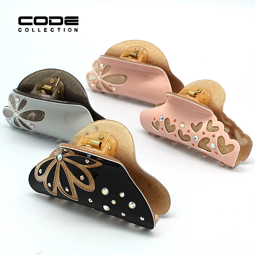 

Top Acetate Rhinestone Hair Claw Flower Crystal Hair Clamp Clip Acrylic Floral HairClips Hollow Floral Accessories for Women