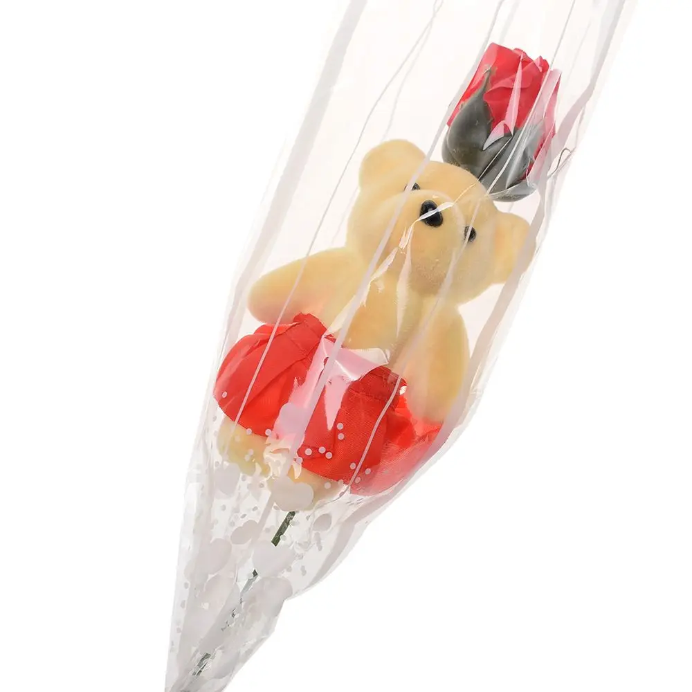 Креативный ароматизированный цветок мыло розы с милым медведем День Святого Валентина Рождественский подарок один медведь мыло роза - Цвет: Красный