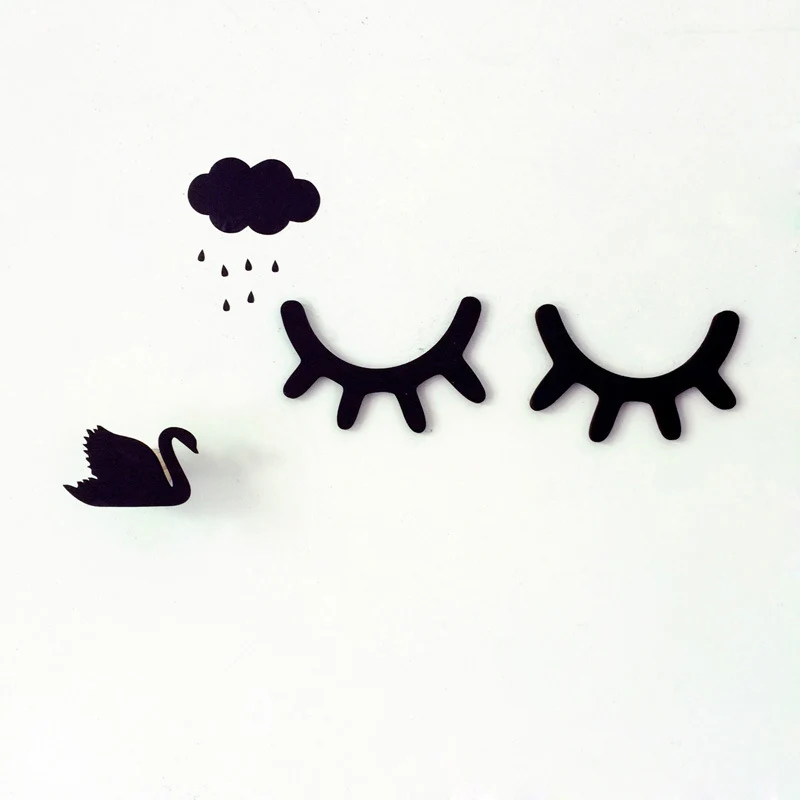 1 Pair Cute Wooden Eyelash Shape Stickers 3D Wall Background Decal Hanging Decor