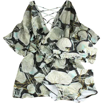

2019 New Women Printed Beach Wear Three Piece Bikini Set Swimwear Bathing Suit Swimming Biquinis Swimsuit Push Up Swim Suits