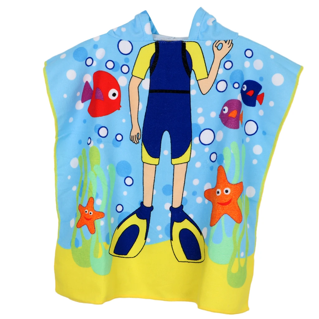 Lightweight Surf Changing Robe Swimming Beach Hooded Poncho Wetsuit Towel with Mermaid Butterfly Shark Image for Boys Girls Kids