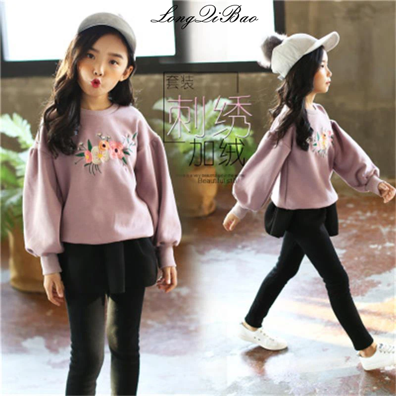 

Baby girl autumn clothes thick long-sleeved embroidery 2018 new Korean version of autumn and winter children's sweater two sets