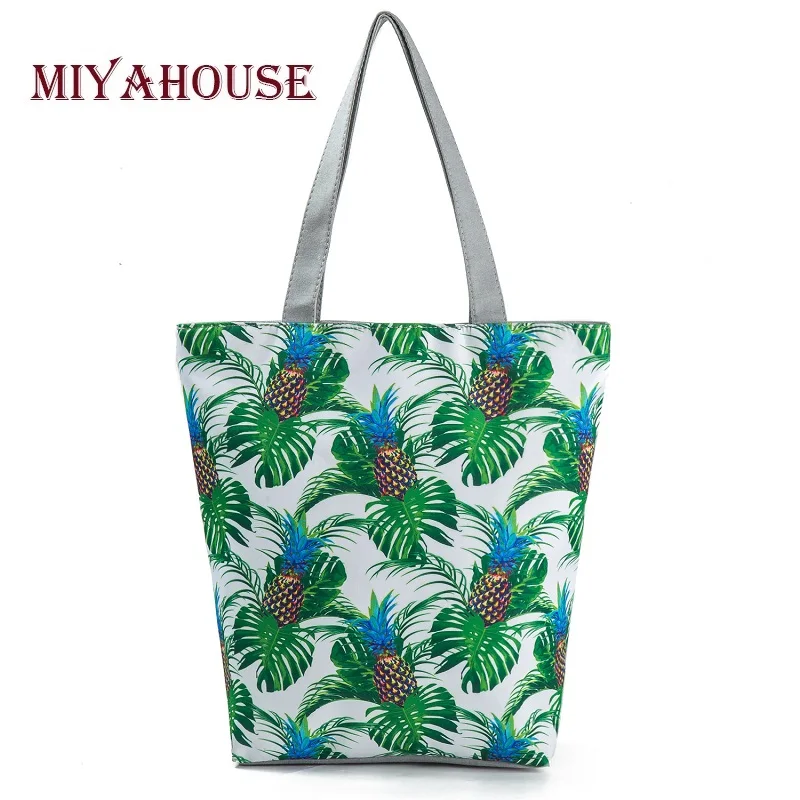 Miyahouse Summer Canvas Design Beach Bag Women Pineapple Printed Tote Handbag Women Large ...