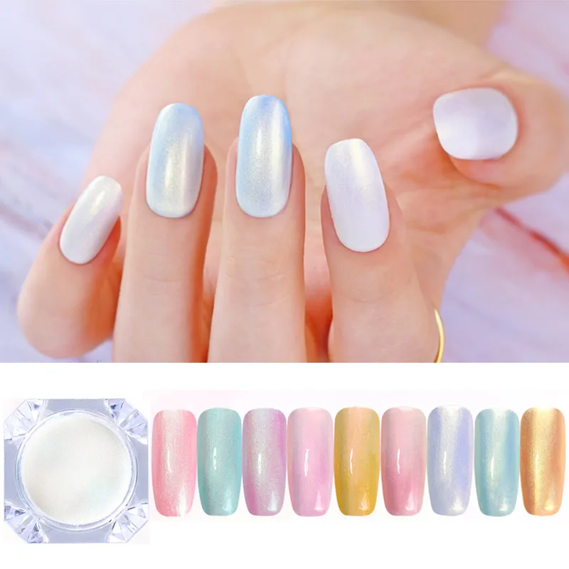 1 مربع اللؤلؤ قذيفة مرآة بودرة لامعة للأظافر DIY الحرباء مسمار الفن الكروم الصباغ الغبار مانيكير الديكور لل أشعة فوق البنفسجية هلام البولندية