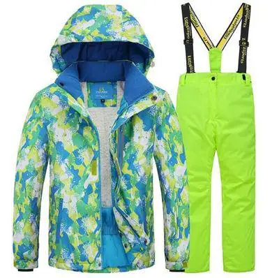 Детский костюм для катания на лыжах и сноуборде; куртки и штаны; Качественная Водонепроницаемая Лыжная одежда с капюшоном и флисовой подкладкой; одежда для детей-подростков; Одежда для мальчиков и девочек-30 - Цвет: AS PHOTO
