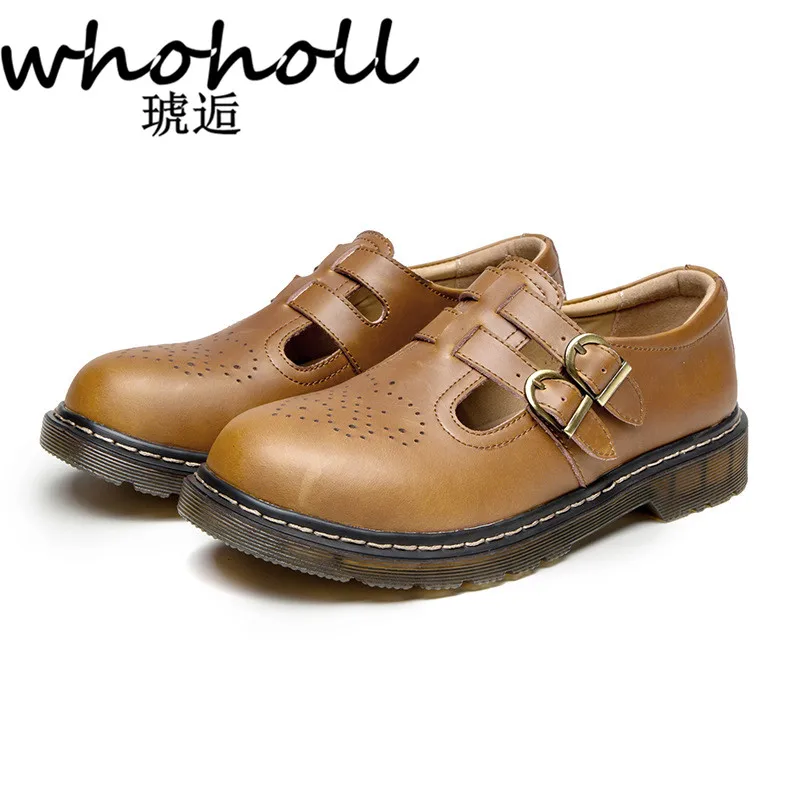 WHOHOLL النساء الشقق البريطانية نمط أكسفورد أحذية النساء الخريف جلد ناعم عارضة خادمة أحذية الرجعية مشبك النساء حذاء فستان مسطح