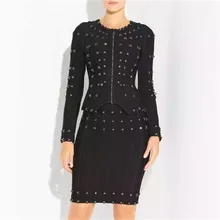Top Quality Long Sleeve Black Manual Beading Rayon Sheath Bandage font b Jacket b font Evening