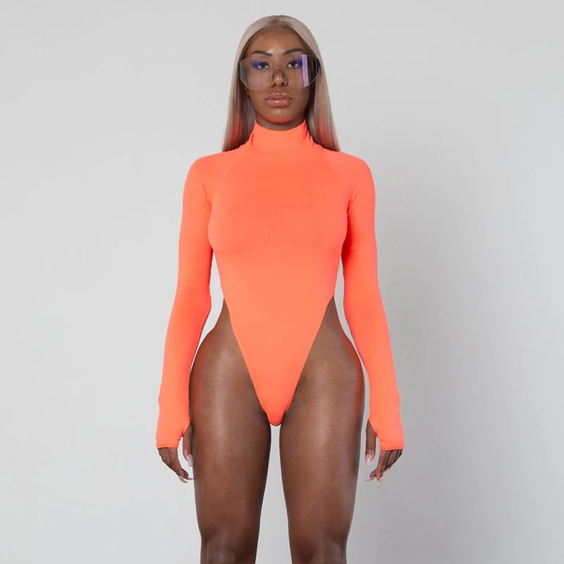 

New Fashion Women's Turtle Neck Long Sleeve Jumpsuit Stretch Solid Color Bodysuit Ladies Sexy Casual Romper Club Party Wear