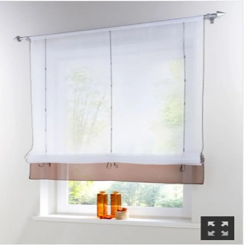

Short Voile Kitchen Curtains Sling stretch Solid Sheer Cortinas Blinds Screening Panel Tulle for Window Treatment Roman Curtain