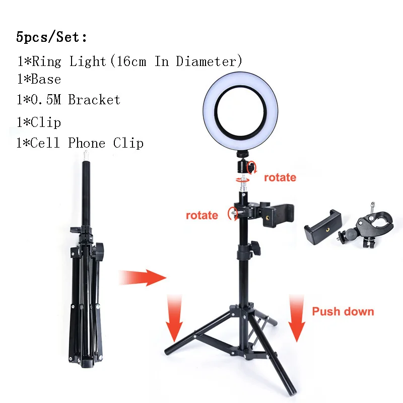 Светодиодный селфи-кольцо для мобильного телефона, цвета, яркость, регулируемая для видео, селфи-фотосъемки, макияж, улучшенные заполняющие огни - Цвет: 5pcs