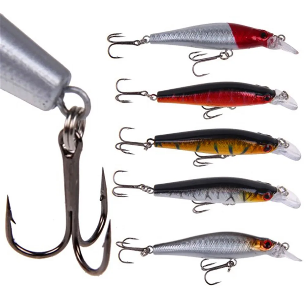   Wholesale Price 5pcs 8cm Fishing Bass Lures Diving 0.5-1.5m Crankbait Minnow Treble Tackle Laser Hooks Baits 