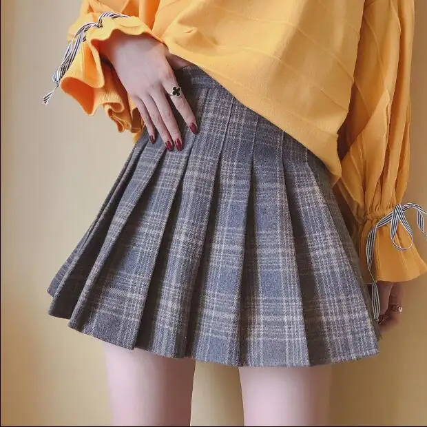 

Fashion Autumn Winter Skirt Women Schoolgirl Sexy Short Gray Navy Plaid Pleated Mini Check Faldas Saia Lady High Waist Skirts