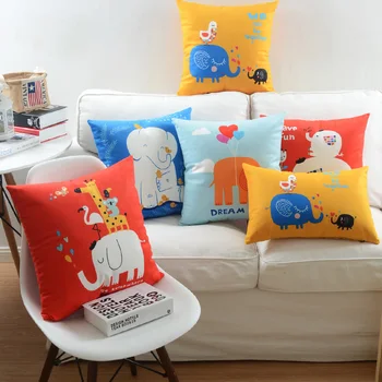 

Wholesales Soft Velvet Pillow Cover Vintage Cute Happy Elephant Nursy Room Home Decorative PillowCase45x45cm/30x50cm