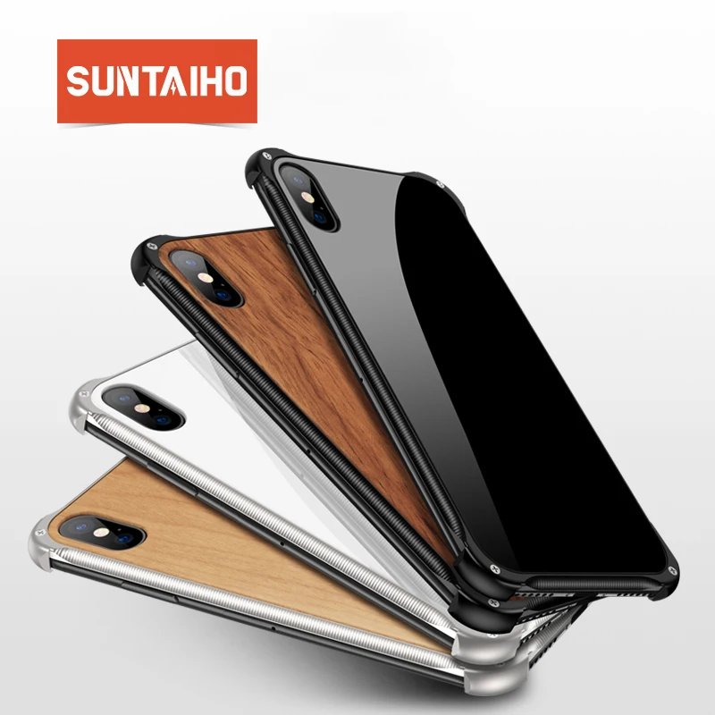 Suntaiho чехол на айфон х iPhone XS Max case роскошные деревянные металлический каркас для 7