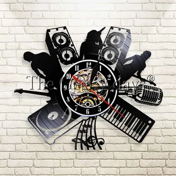 

1Piece Vinyl Music Record Wall Clock Headphones DJ Melody Singer Rock Band Jazz Band Music Instrucments Vintage Clock