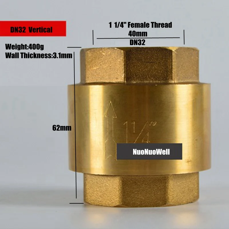 1 1/" 1 1/2" " медный горизонтальный/вертикальный обратный однонаправленный клапан промышленная водоочистная Труба водопроводная арматура соединение - Цвет: DN32  Vertical