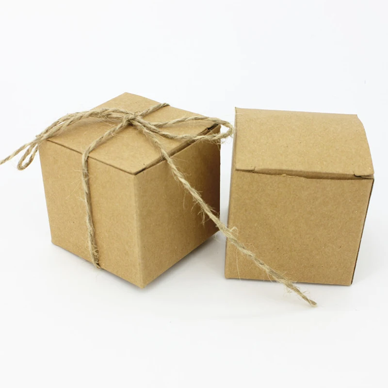 

50pcs/lot Kraft Paper Wedding Candy Box with Hemp rope decoration vintage rustic Party supplies baby shower gifts for guests