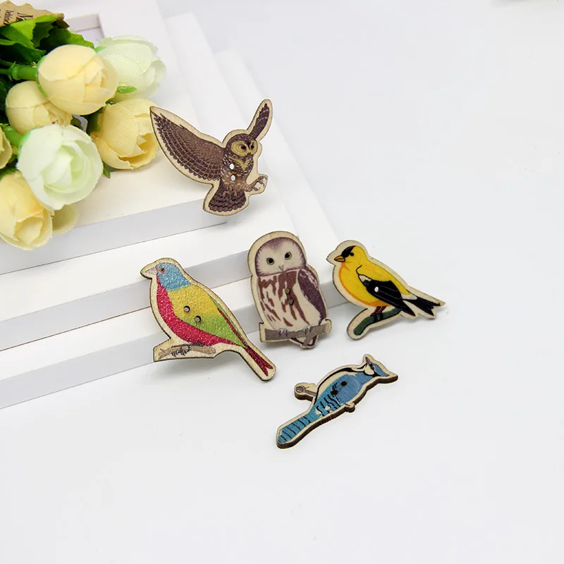 50 шт. разноцветные ботинки с птицами 40 х20 мм|printed wooden buttons|wooden buttons scrapbookingwooden |