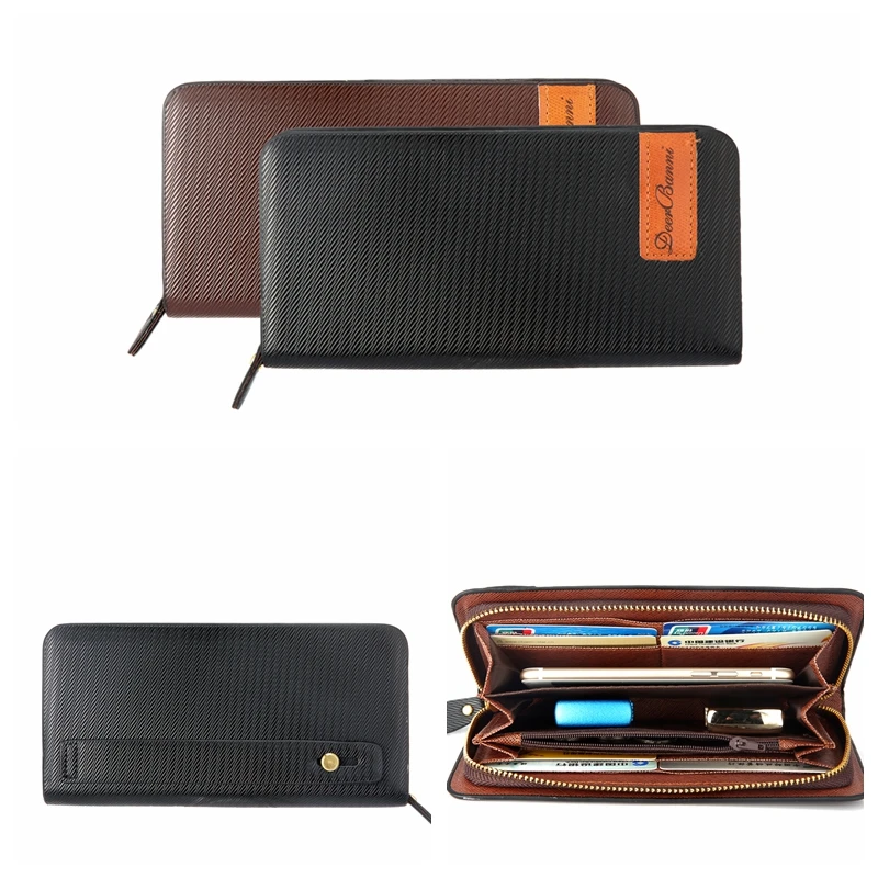 

Popular Leather Men Long Business Wallet New 2017 Fashion Male Clutch Bag Zipper Solid Purse Clips Card & ID Holders