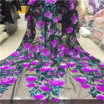 

purple green Sequined African Lace Fabric Nigerian Evening Dresses Sewing Fabrics 2018 High Quality Sequins Mesh For Wedding