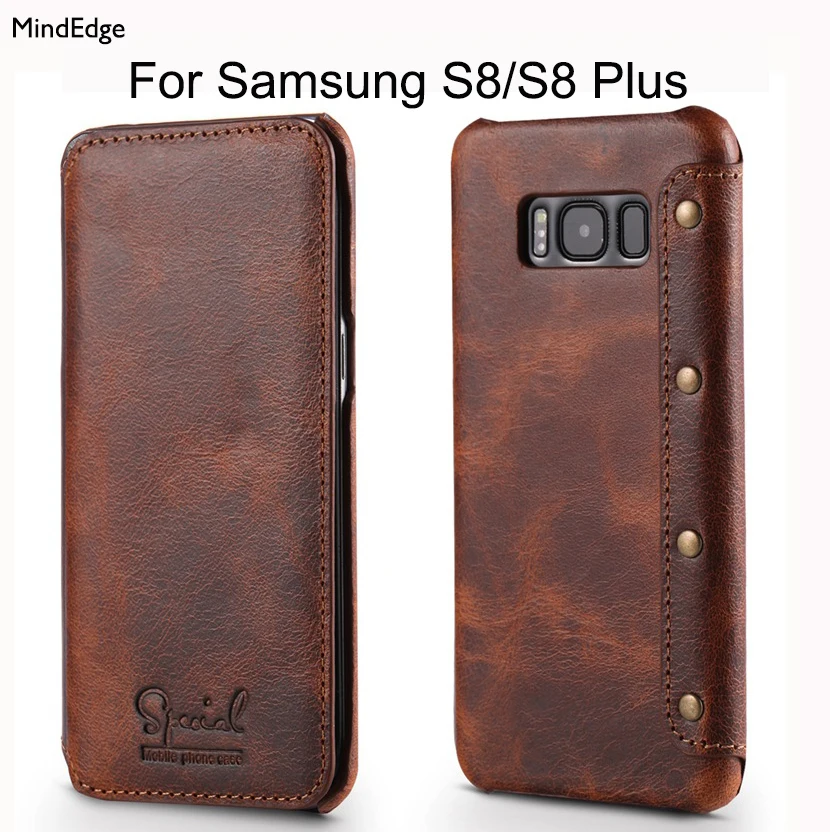 

Real Genuine Leather Flip Cover Slim Simple Business Style Phone Case Luxury Design for Samsung Galaxy S8 / S8 Plus Wallet Case