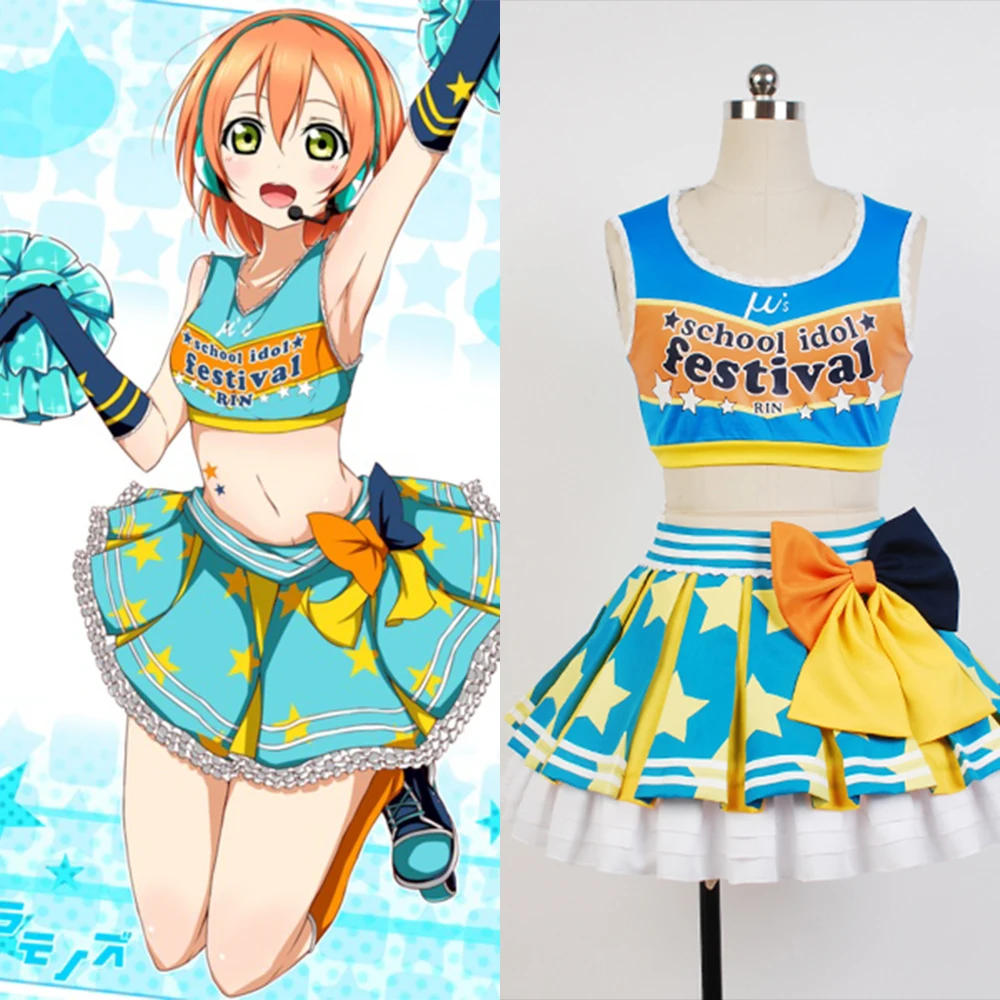 LoveLive! Любовь жить Рин Hoshizora Болельщицы Для женщин Летний стиль форма платье