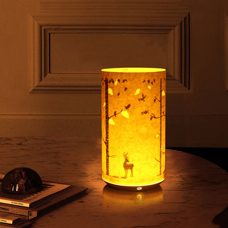 

Parchment Paper Art Hollow Night Light LED Warm Timing Dimmer Table Desk Lamps Bamboo Maple Birthday Boat Paper Carving Lamp