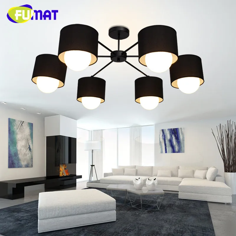 

Nordic Art Round Fabric Lampshade Ceiling Lamp Living Room Light Fixture Modern Iron Dining Room Lighting Bedroom Ceiling Lights