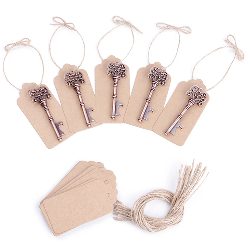 

50pcs/Set Wedding Favors for Guests Party Vintage Key Bottle Opener with Escort Tag Card,Twine Beer Bottle Openers Kitchen Tool