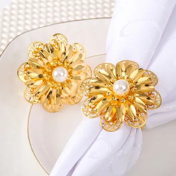 

12pcs Hollow golden flower napkin buckle / ring Gold-plated mouth cloth hotel tableware decoration decorative jewelry buckle
