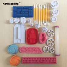 13 компл.(41 шт.) Сахар ремесло украшения торта Fondant печенья Плунжерные Резаки для SIM-карт силиконовые формы Инструменты многие формы mixed-a232