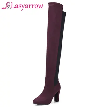 

Lasyarrow Women High Heels Slip On Over the Knee Sexy Long Boots Female Elastic Botas Femininos Female Over The Knee Boots F158