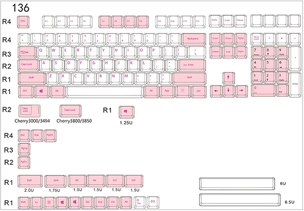 WIANXP Сакура пять сублимации поверхности вишневого профиля 108/136 клавиш для mx Переключатель механическая клавиатура только keycap - Цвет: sakura 136