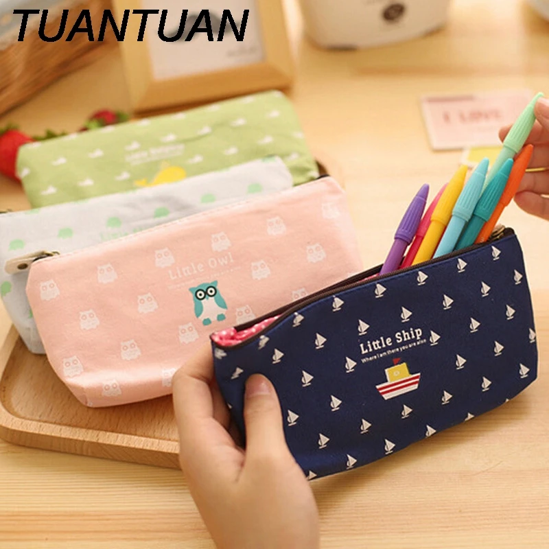 school canvas vintage stationery case Printing large South Korea cute cheap art stationery pen